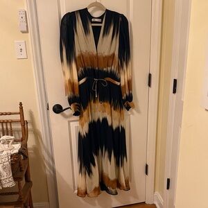 Zara Black, Cream & Brown tie-dye Long Sleeve midi Dress